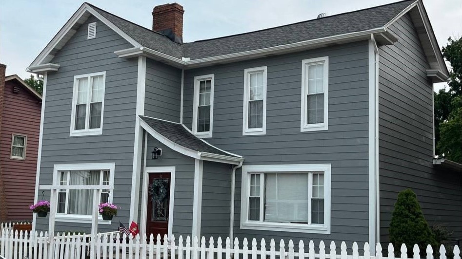 after new gray siding and new roof