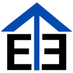 The Elevate Exteriors logo: a blue arrow pointing up with two letter Es on either side mirroring each other